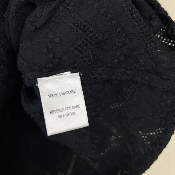 Garnet Hill Black Boat Neck 3/4 Sleeve Boheme Embroidered Blouse - Picture 4 of 6